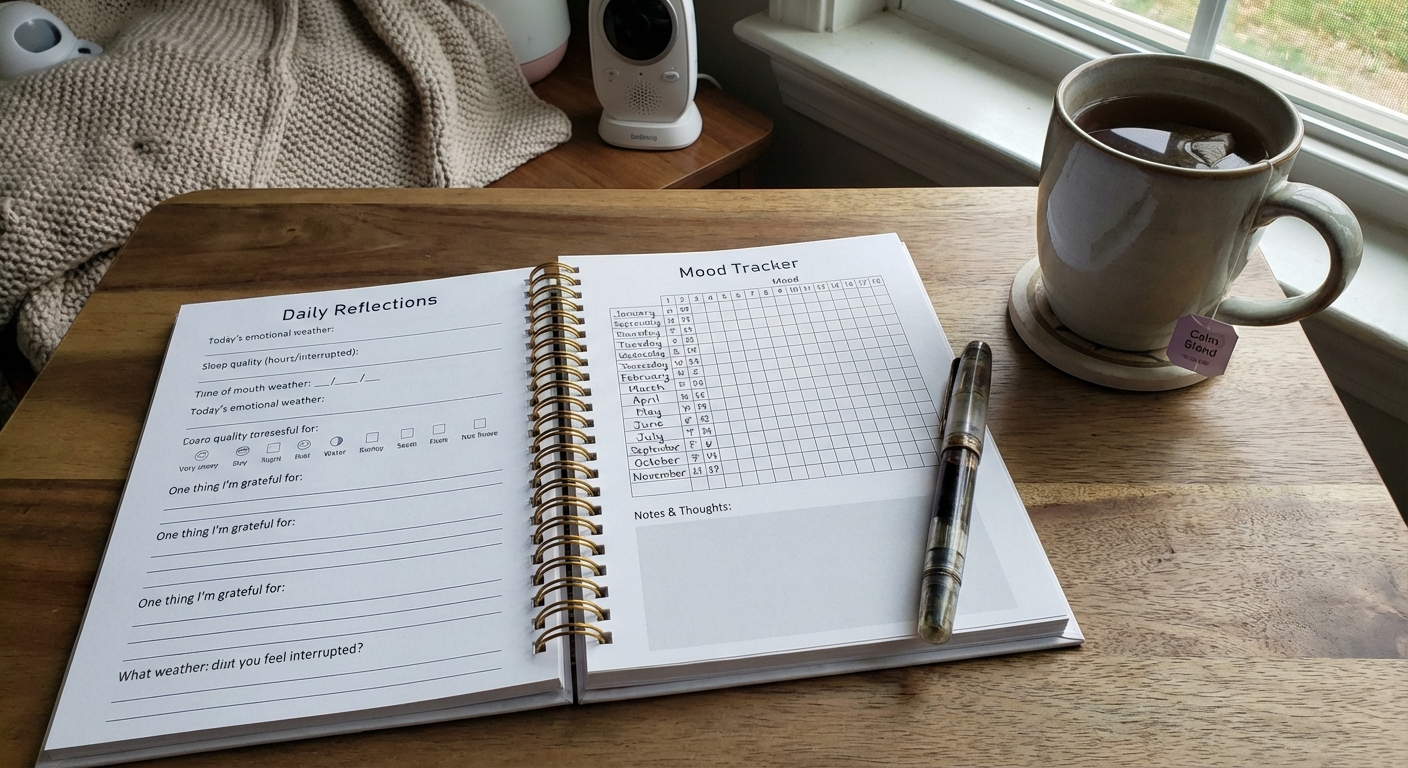 Postpartum mental health journal for tracking mood, anxiety, and recovery progress
