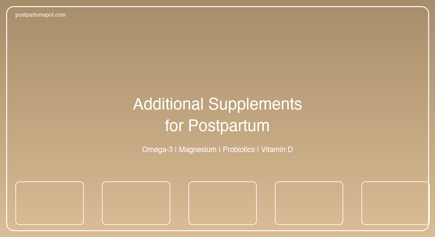 Arrangement of supplement bottles including omega-3, magnesium, probiotics, and vitamin D alongside a nursing mother